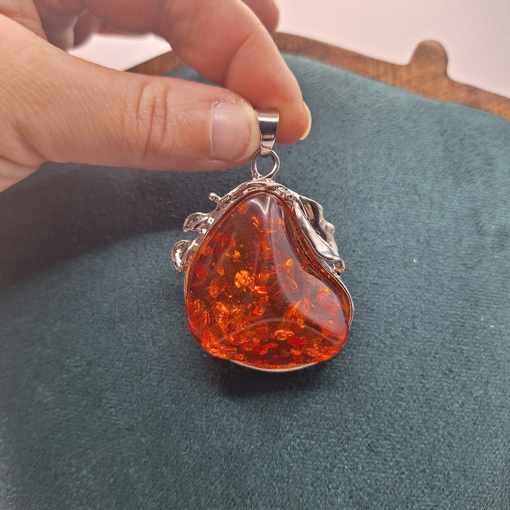 Amber-Style Pendant | Baltic Amber Look | Silver Plated | Handmade in India - Picture 2 of 8